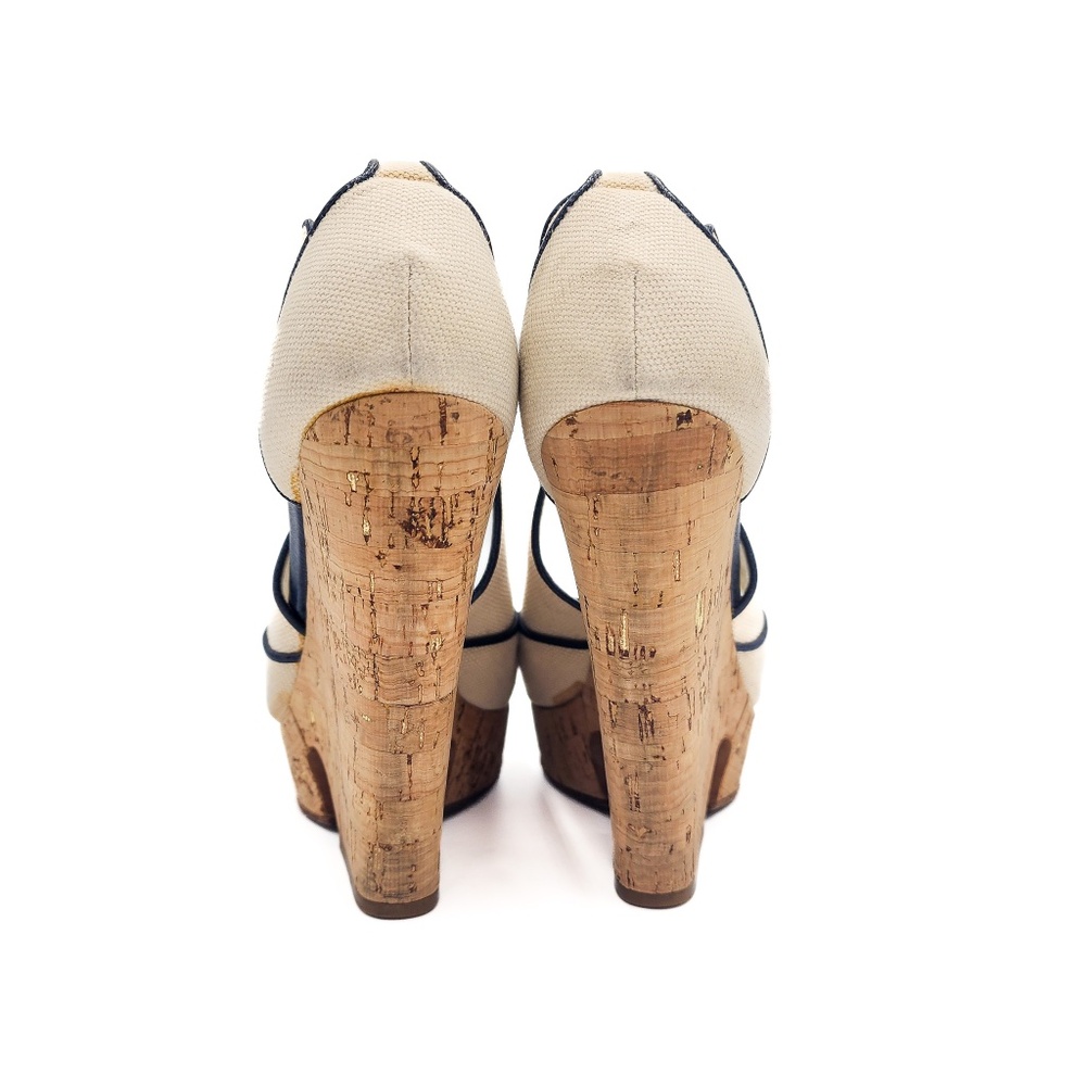 YSL Yves Saint Laurent Canvass Cork Platform Wedge Open Toe Shoes EU 38 - Picture 6 of 8